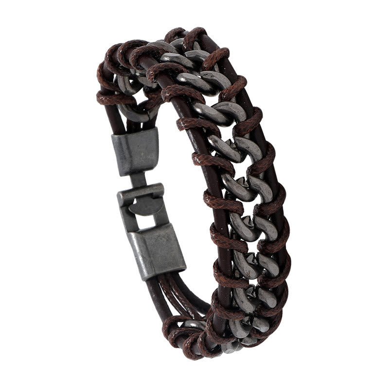 WorldNorse Leather Chain Woven Bracelet