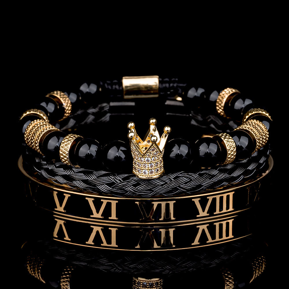 WorldNorse Royal Crown Stones Bracelet Set - Golden Drip Oil - Black Agate - image 15