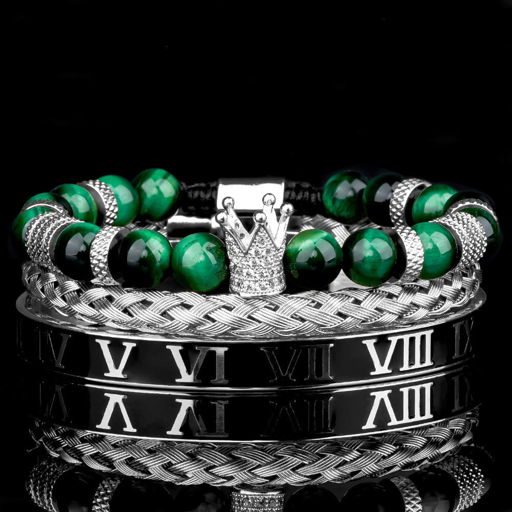 WorldNorse Royal Crown Stones Bracelet Set - Silver Drip Oil - Green Tiger Eye - image 20