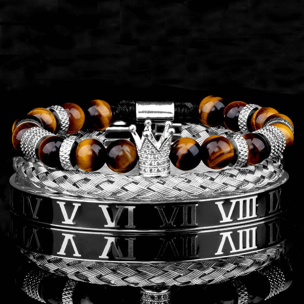 WorldNorse Royal Crown Stones Bracelet Set - Silver Drip Oil - Yellow Tiger Eye - image 18