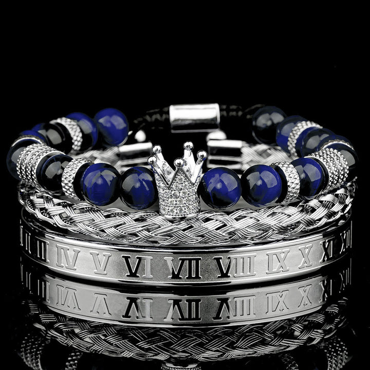 WorldNorse Royal Crown Stones Bracelet Set - Silver Rome - Blue Tiger Eye - image 8