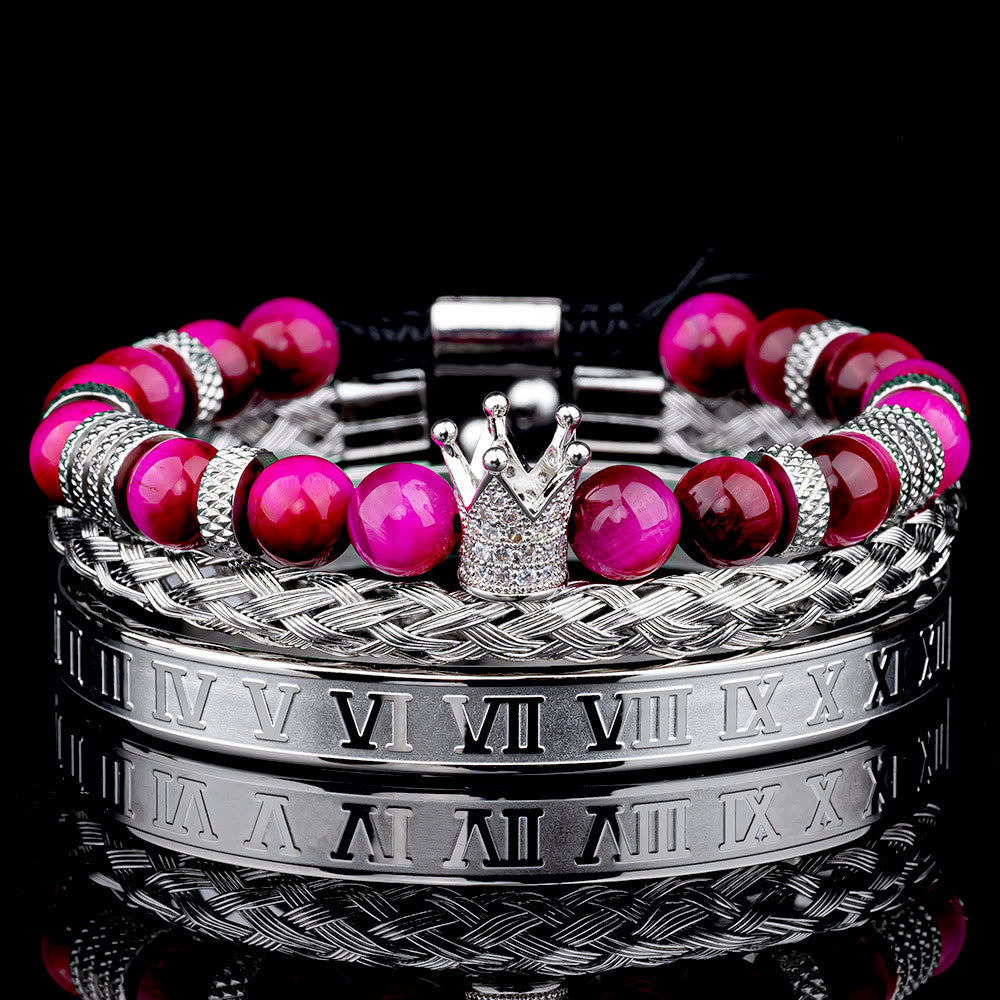 WorldNorse Royal Crown Stones Bracelet Set - Silver Rome - Rose Red Tiger Eye - image 10