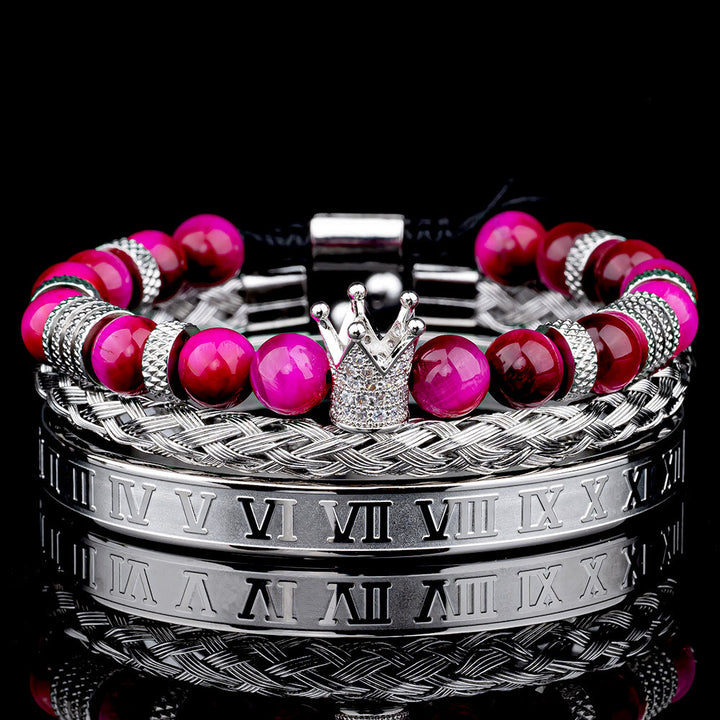 WorldNorse Royal Crown Stones Bracelet Set - Silver Rome - Rose Red Tiger Eye - image 10