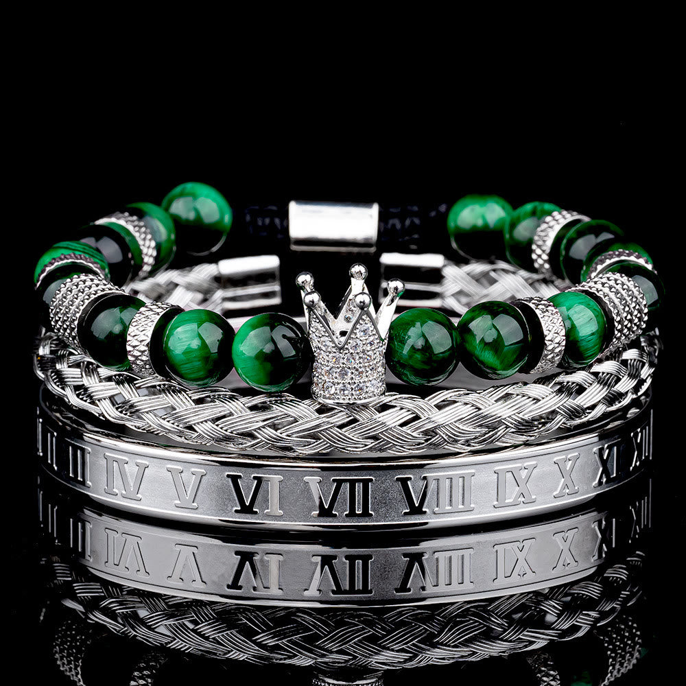 WorldNorse Royal Crown Stones Bracelet Set - Silver Rome - Green Tiger Eye - image 9