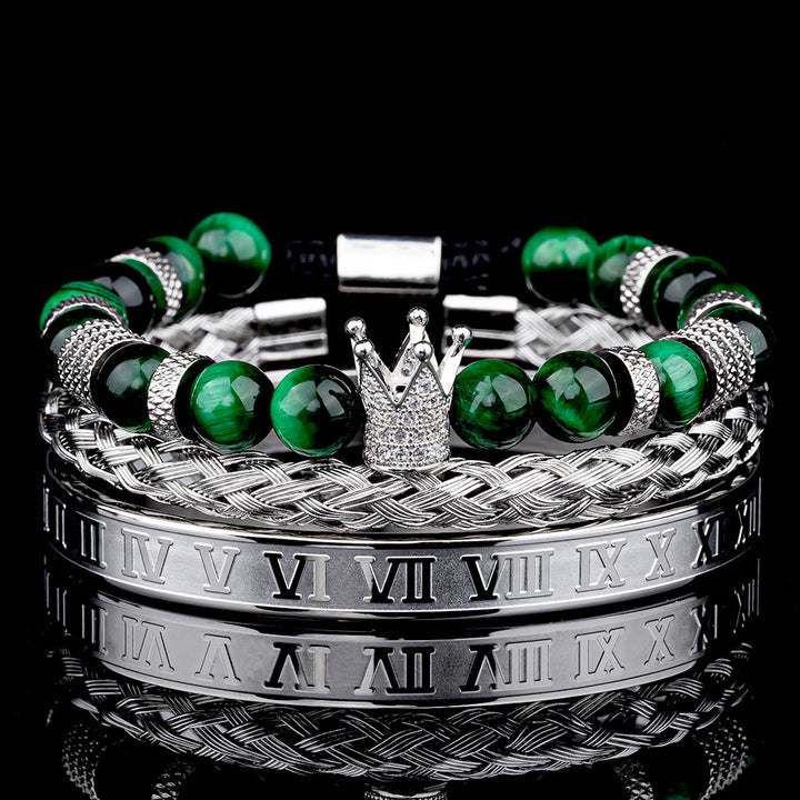 WorldNorse Royal Crown Stones Bracelet Set - Silver Rome - Green Tiger Eye - image 9