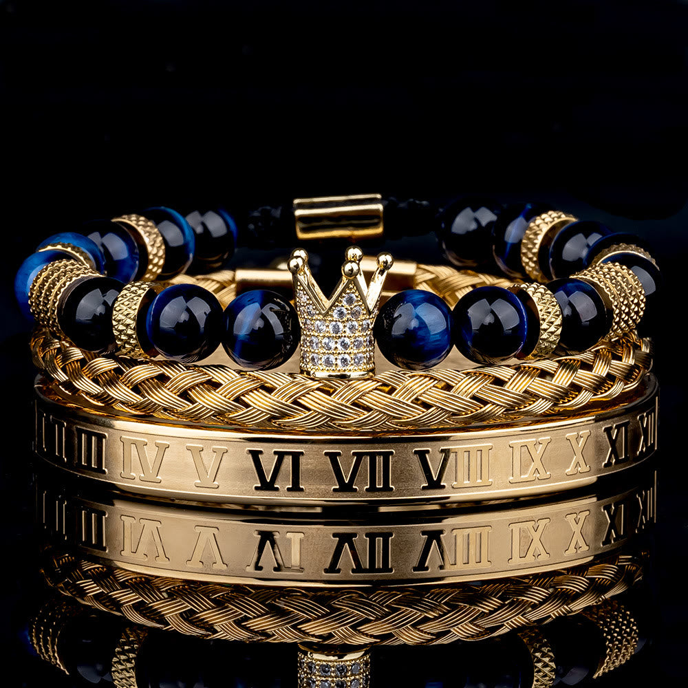 WorldNorse Royal Crown Stones Bracelet Set - Golden Rome - Blue Tiger Eye - image 2