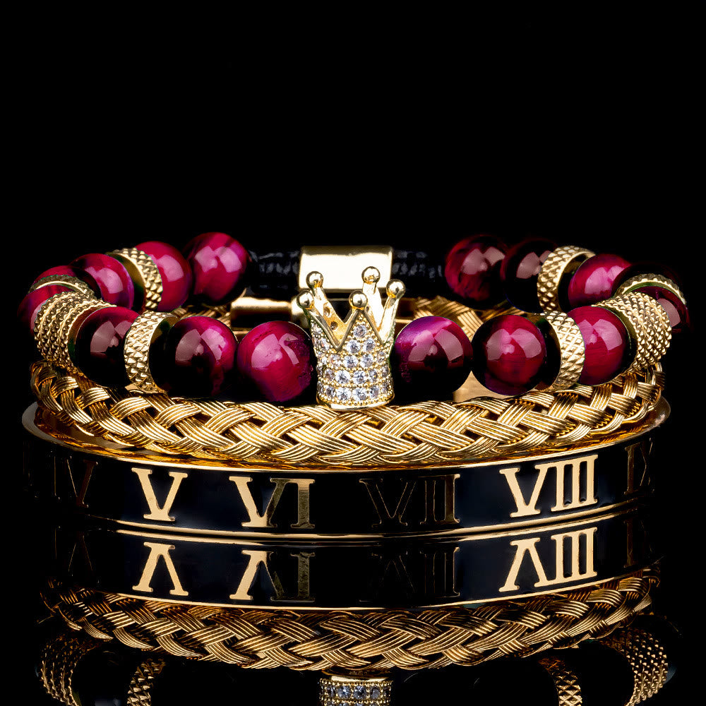 WorldNorse Royal Crown Stones Bracelet Set - Golden Drip Oil - Rose Red Tiger Eye - image 14