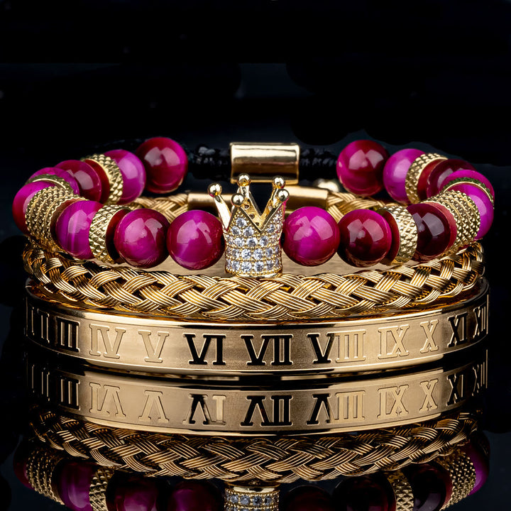WorldNorse Royal Crown Stones Bracelet Set - Golden Rome - Rose Red Tiger Eye - image 6