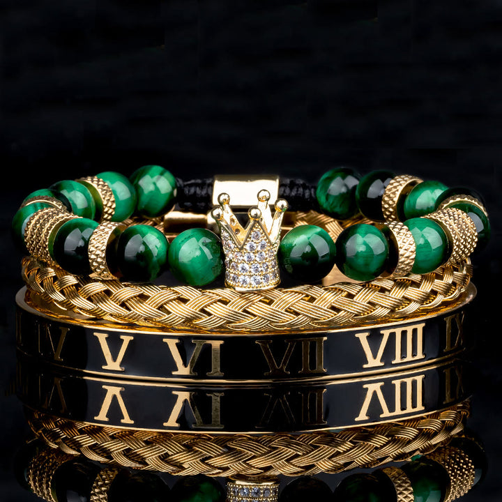 WorldNorse Royal Crown Stones Bracelet Set - Golden Drip Oil - Green Tiger Eye - image 13