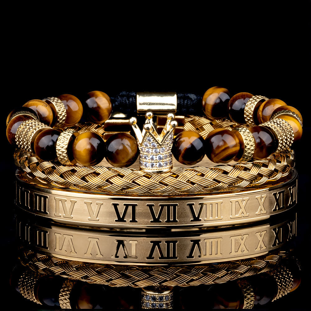 WorldNorse Royal Crown Stones Bracelet Set - Golden Rome - Yellow Tiger Eye - image 0