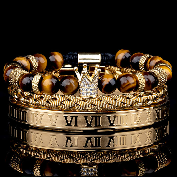 WorldNorse Royal Crown Stones Bracelet Set - Golden Rome - Yellow Tiger Eye - image 0