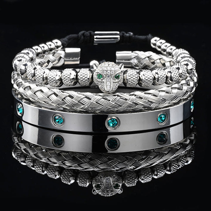 WorldNorse Green Zircon-Inlaid Bracelet Set - Silver - White Zircon - image 4