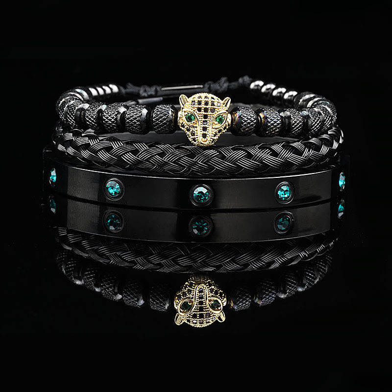 WorldNorse Green Zircon-Inlaid Bracelet Set - Black&Gold - Black Zircon - image 10