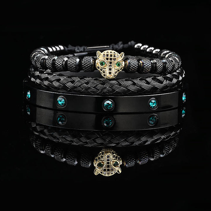 WorldNorse Green Zircon-Inlaid Bracelet Set - Black&Gold - Black Zircon - image 10
