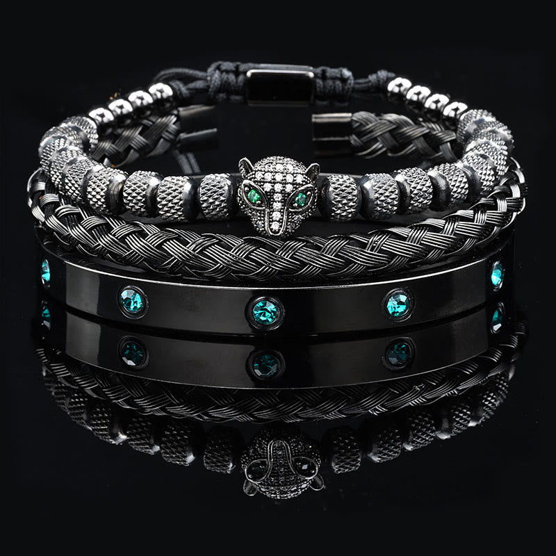 WorldNorse Green Zircon-Inlaid Bracelet Set - Black - White Zircon - image 2