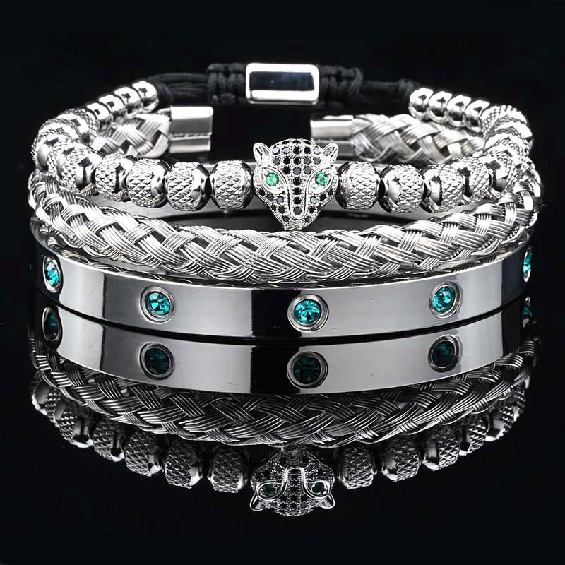 WorldNorse Green Zircon-Inlaid Bracelet Set - Silver - Black Zircon - image 3