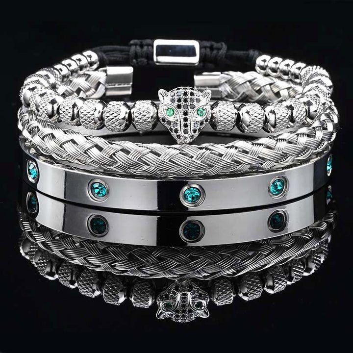 WorldNorse Green Zircon-Inlaid Bracelet Set - Silver - Black Zircon - image 3