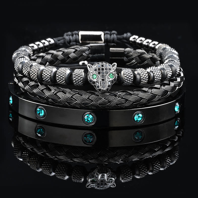 WorldNorse Green Zircon-Inlaid Bracelet Set - Black - Black Zircon - image 0
