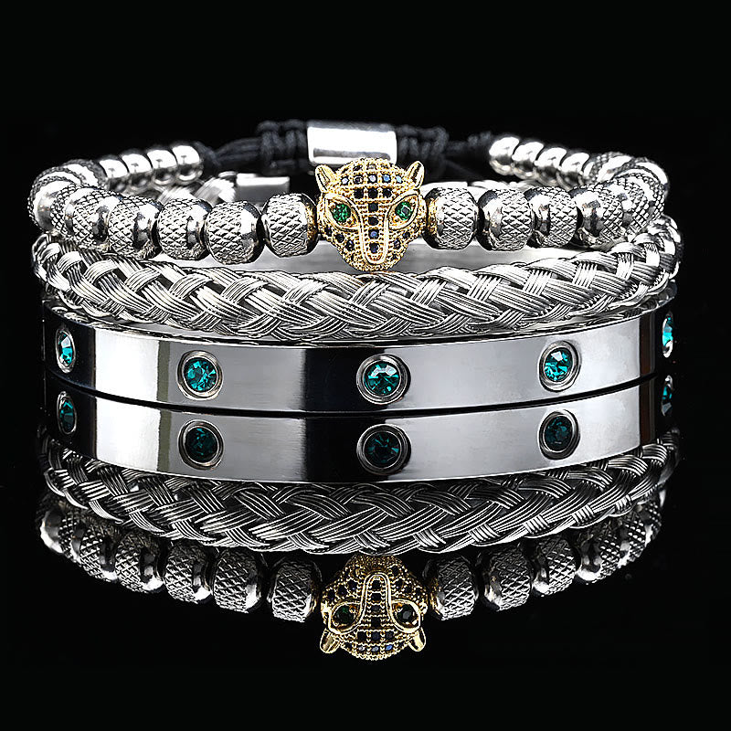 WorldNorse Green Zircon-Inlaid Bracelet Set - Silver&Gold - Black Zircon - image 8