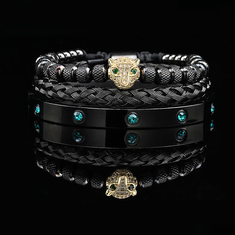 WorldNorse Green Zircon-Inlaid Bracelet Set - Black&Gold - White Zircon - image 11