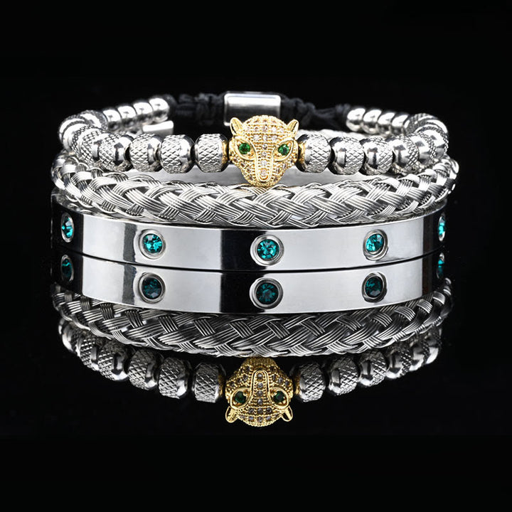 WorldNorse Green Zircon-Inlaid Bracelet Set - Silver&Gold - White Zircon - image 9
