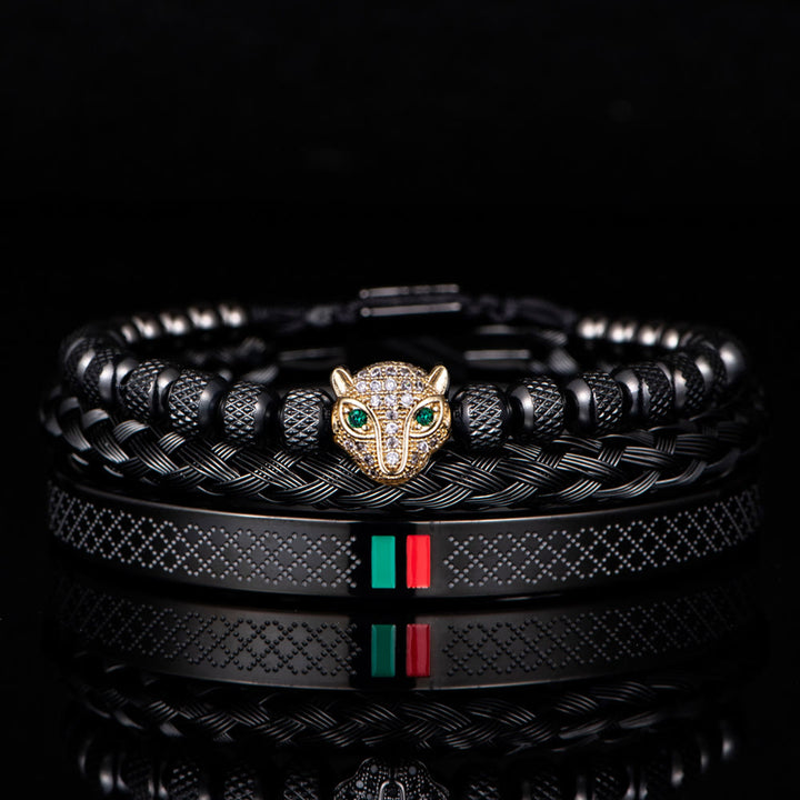 WorldNorse Panther Head Bracelet Set - Black&Gold - White Zircon - image 16