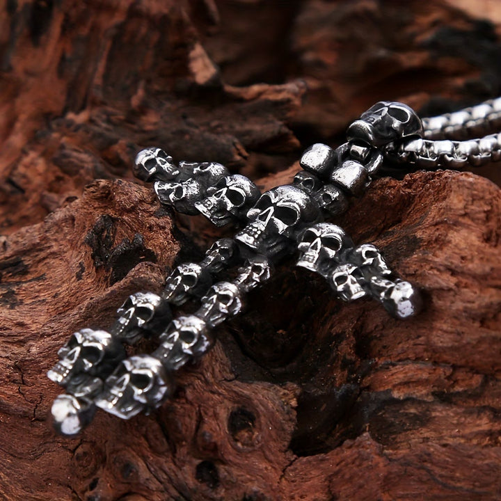 WorldNorse Gothic Black Cross Skull Necklace