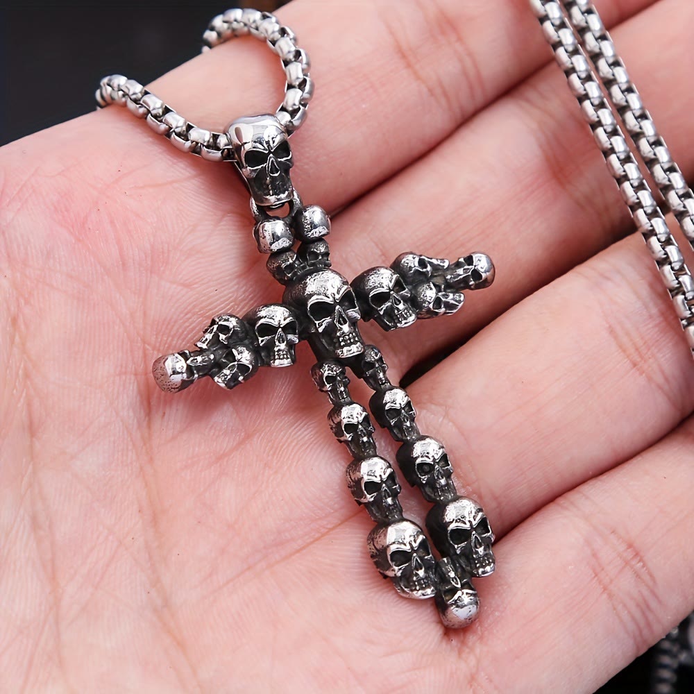 WorldNorse Gothic Black Cross Skull Necklace