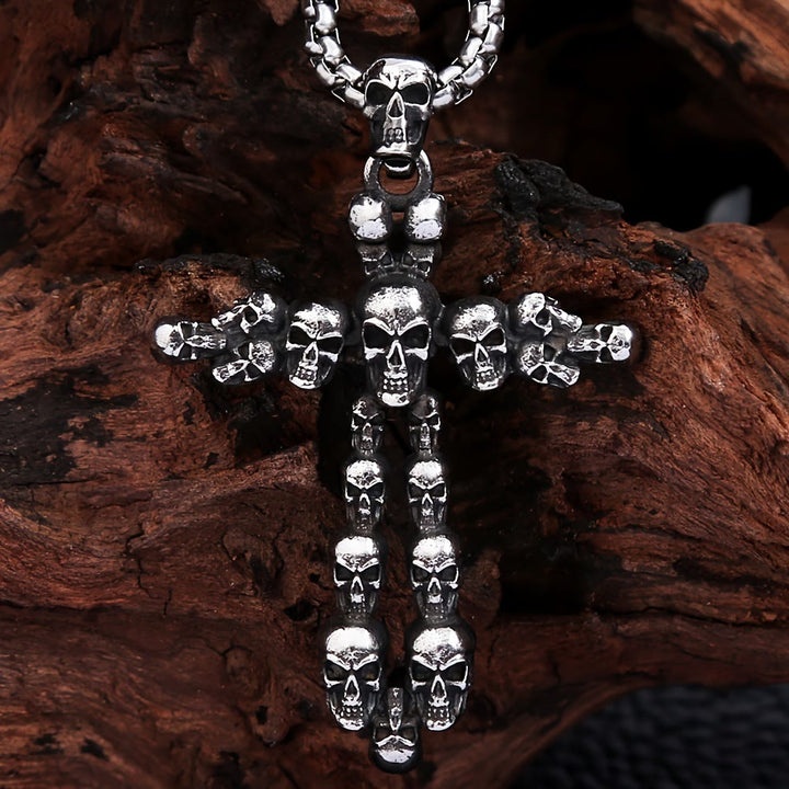 WorldNorse Gothic Black Cross Skull Necklace