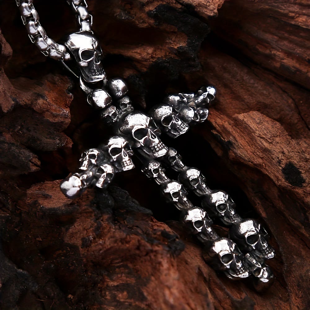 WorldNorse Gothic Black Cross Skull Necklace