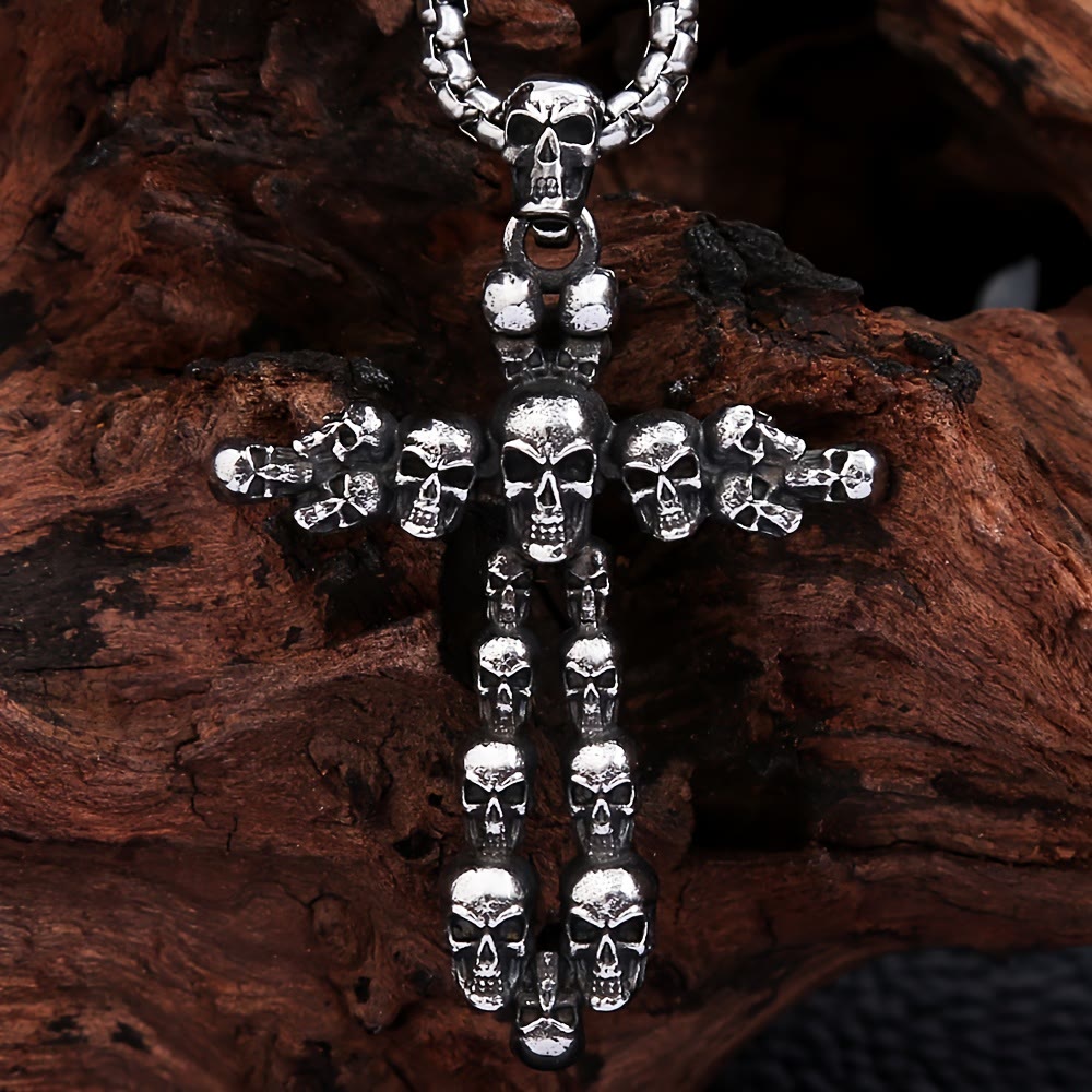 WorldNorse Gothic Black Cross Skull Necklace - Cross Skull - image 0