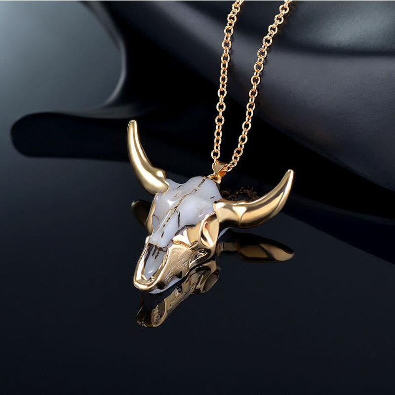 WorldNorse Gold White Longhorn Ox Necklace