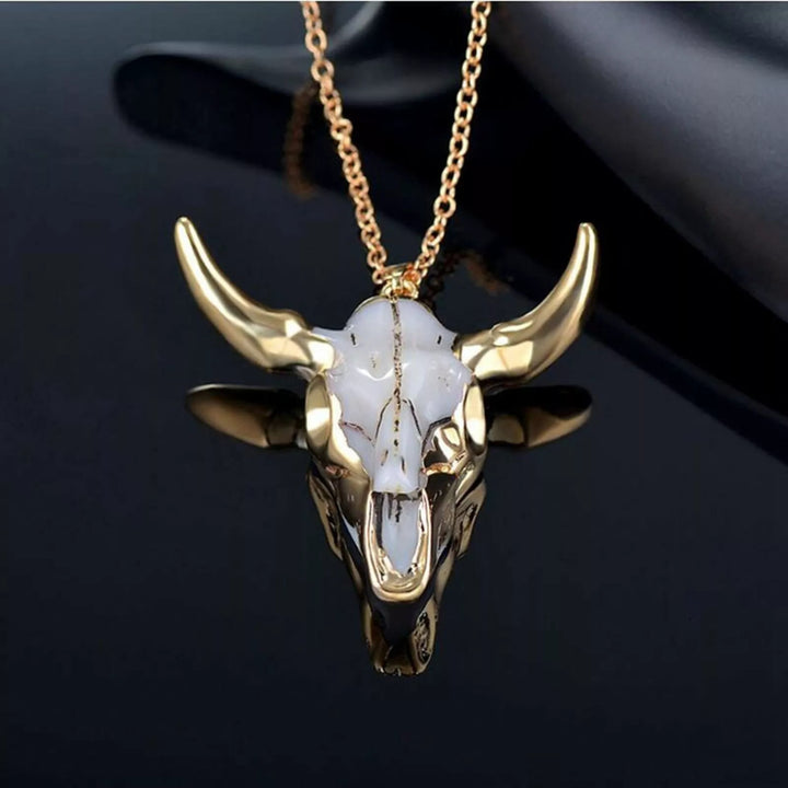 WorldNorse Gold White Longhorn Ox Necklace