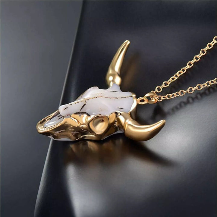 WorldNorse Gold White Longhorn Ox Necklace