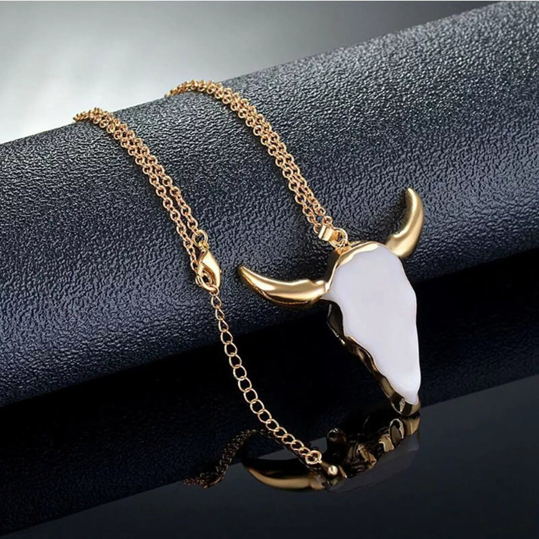 WorldNorse Gold White Longhorn Ox Necklace