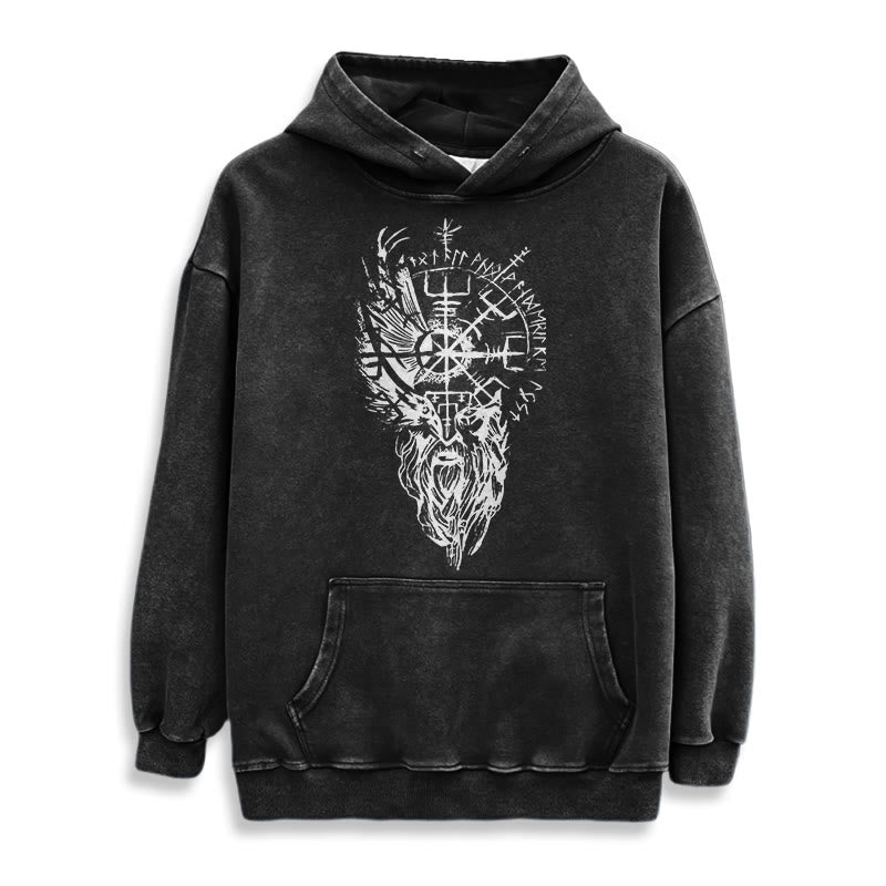 WorldNorse Viking Old Man Vegvisir Washed Hoodie