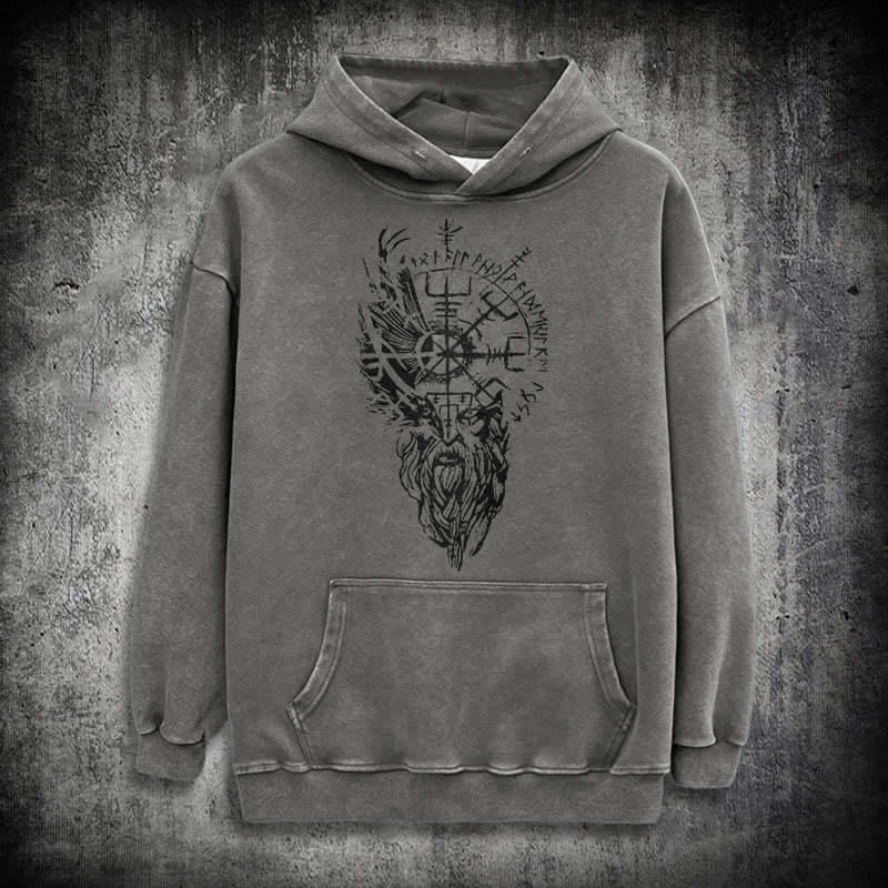 WorldNorse Viking Old Man Vegvisir Washed Hoodie