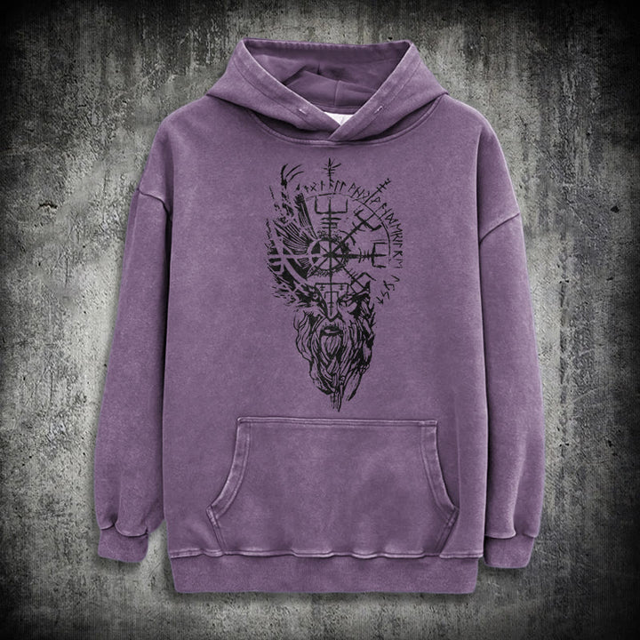 WorldNorse Viking Old Man Vegvisir Washed Hoodie - Purple - 3XL - image 33