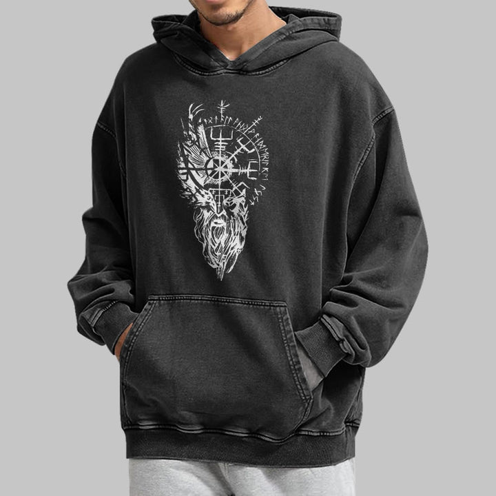 WorldNorse Viking Old Man Vegvisir Washed Hoodie