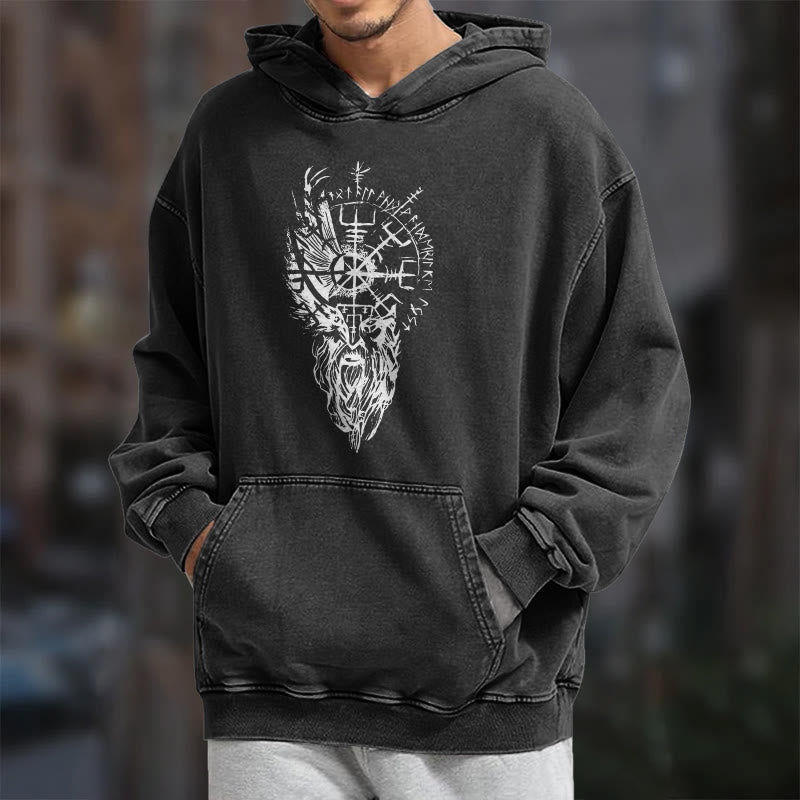 WorldNorse Viking Old Man Vegvisir Washed Hoodie