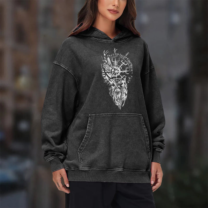 WorldNorse Viking Old Man Vegvisir Washed Hoodie