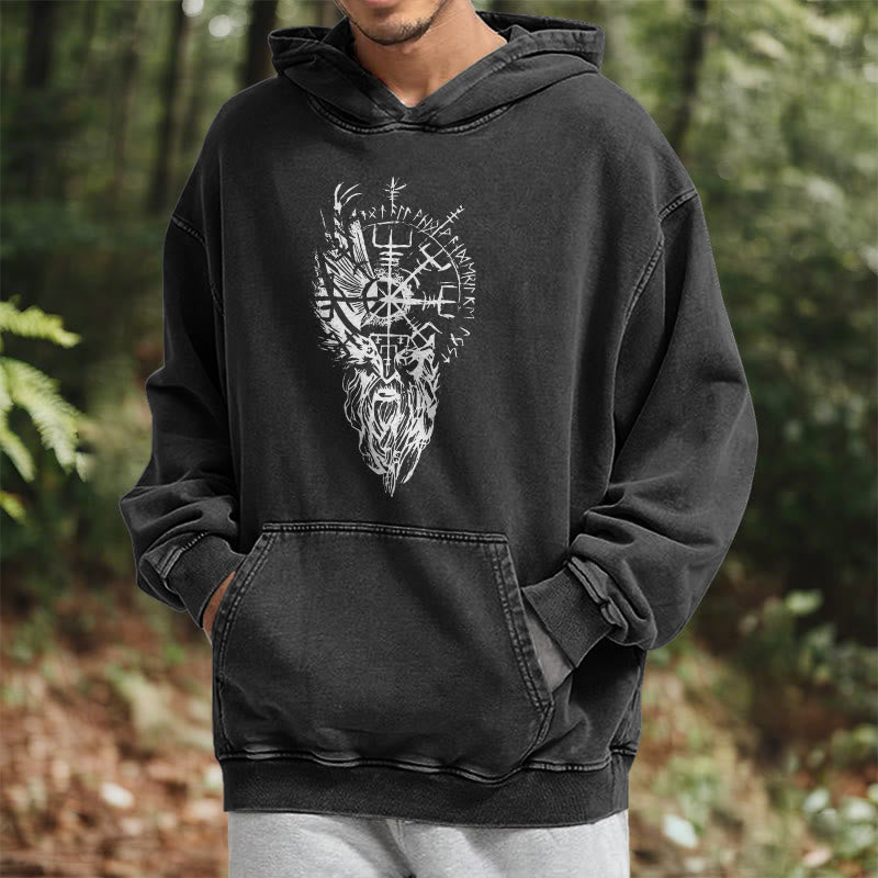 WorldNorse Viking Old Man Vegvisir Washed Hoodie