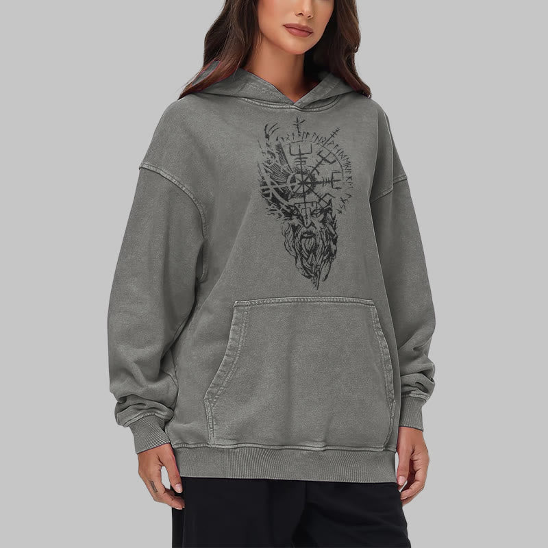 WorldNorse Viking Old Man Vegvisir Washed Hoodie