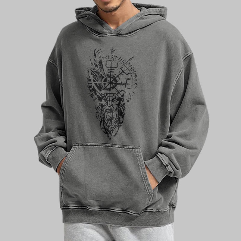 WorldNorse Viking Old Man Vegvisir Washed Hoodie