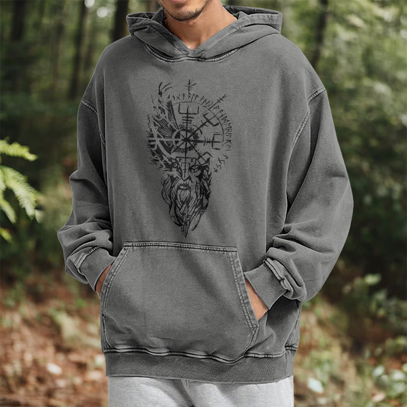 WorldNorse Viking Old Man Vegvisir Washed Hoodie