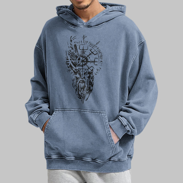 WorldNorse Viking Old Man Vegvisir Washed Hoodie