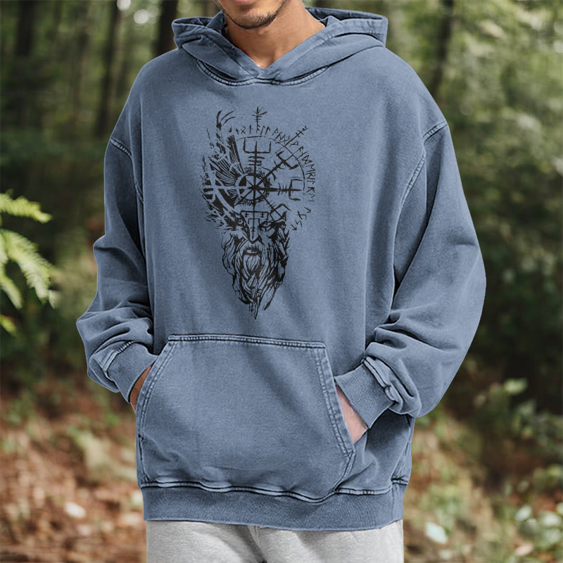 WorldNorse Viking Old Man Vegvisir Washed Hoodie