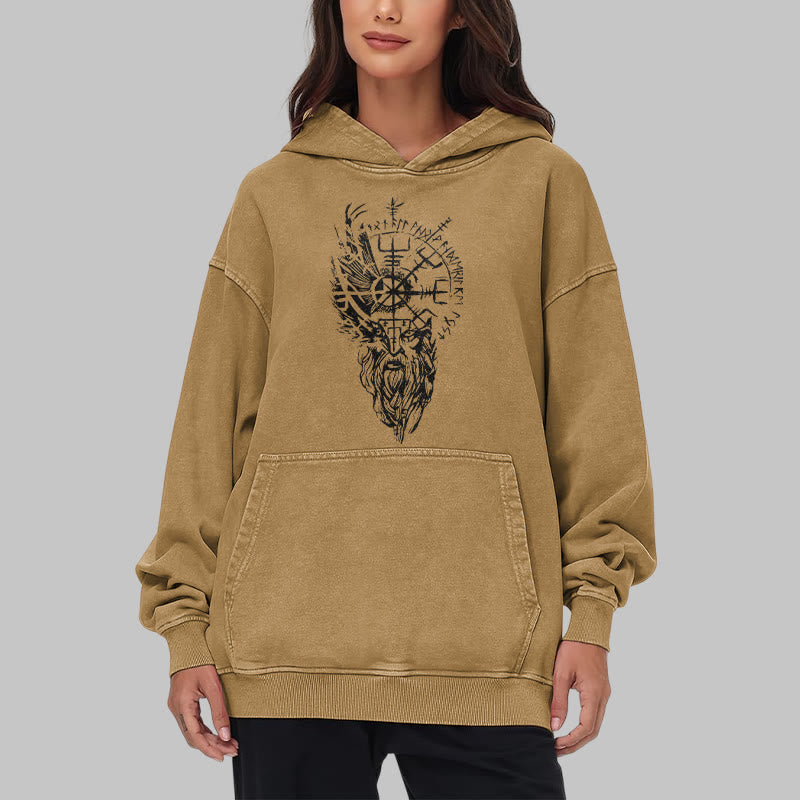 WorldNorse Viking Old Man Vegvisir Washed Hoodie