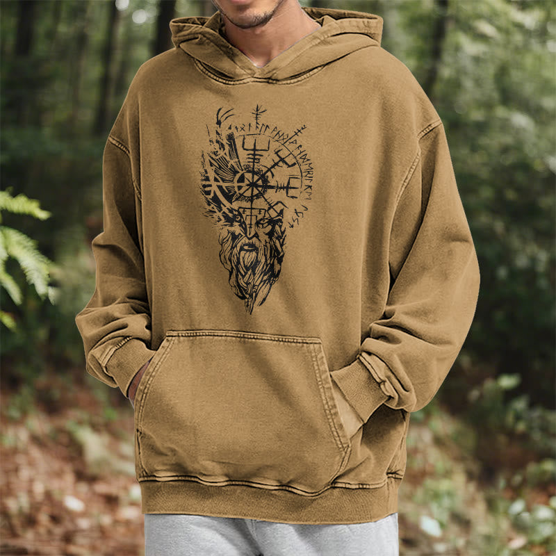 WorldNorse Viking Old Man Vegvisir Washed Hoodie