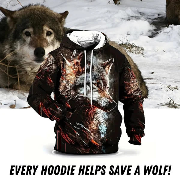 WorldNorse Winter Flame Wolf Hoodie